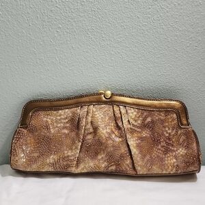 Brahmin Brown and Gold Textured Leather Wristlet